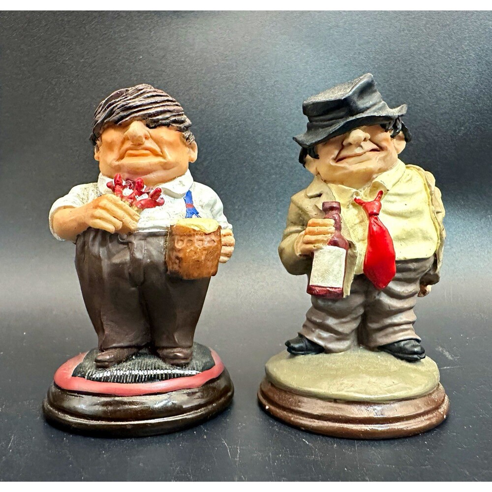 VTG Crea Comical Bar Figurines Pair Drunk Men Funny Pub Tavern Decor 3.25” Set